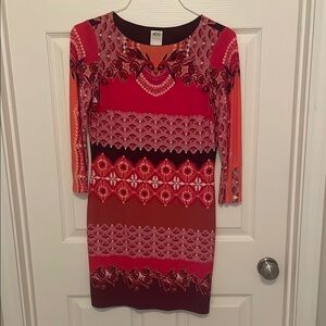 Ali Ro Red and Pink Long Sleeve Dress